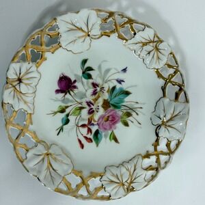 Vintage Carl‎ Tielsch Porcelain Plate Floral Gold Reticulated Edge Hand-Painted